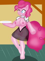 anthro breasts clothes earth_pony equine female female_only friendship_is_magic fur hair hooves mammal my_little_pony nipples pink_fur pink_hair pinkie_pie_(mlp) pony skirt solo standing straight_hair tagme tail veryfluffy wink