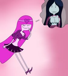 2girls adventure_time areola breasts cleavage erect_nipples female female_only high_heels kairaplatypus marceline multiple_girls nipples princess_bubblegum thinking_of_someone_else yuri