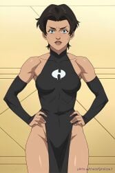ai_generated anissa double_slit_dress hands_on_hips high_slit_dress invincible invincible_(tv_series) long_gloves pinku.ai queen_of_spades thighs