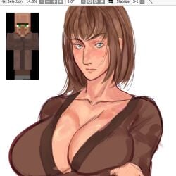big_breasts breasts breasts breasts_bigger_than_head breasts_bigger_than_torso breasts_focus brown_hair clavicle clavicles eyebrows eyebrows_behind_hair eyelashes eyelashes_behind_hair eyes eyes_behind_hair eyes_open female female/female female_focus female_human female_only flopartist_r girl_focus girls_only girly green_eyes green_eyes_female human human_female human_focus human_only large_breasts large_nose large_tits lips minecraft mouth mouth_closed neck noises short_hair shoulders_up tits_bigger_than_head tits_bigger_than_torso tits_focus villager_(minecraft) white_skin