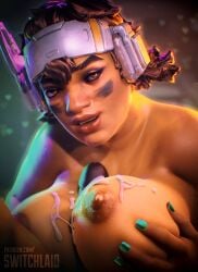 1boy 1girls 3d 3d_(artwork) apex_legends big_breasts breasts cum dark-skinned_female dark_skin erection female huge_breasts male nipples paizuri penis switchlaid vantage_(apex_legends)