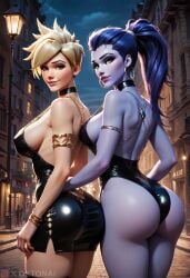 1girls ai_generated big_breasts brest latex latex_dress lena_oxton overwatch overwatch_2 oxtonai short_air tracer widowmaker