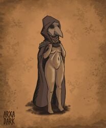 absurd_res animal_mask arxadark beak_mask breasts cloak cloak_only clothing darkest_dungeon female genitals hi_res human mammal mask plague_doctor_(darkest_dungeon) presenting presenting_breasts presenting_pussy pussy solo solo_focus