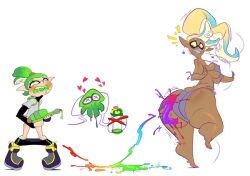 1boy 1girls animal_humanoid anthro cephalopod cephalopod_humanoid dark-skinned_female dark_skin female humanoid inkling inkling_boy inkling_girl john_(splatoon) larger_female light-skinned_male light_skin male male/female mask_(marking) nintendo pointy_ears pseudo_hair size_difference slb smaller_male splatoon splatoon_(series) squid tentacle tentacle_hair