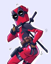 1boy 2020s 2024 alan_ituriel_(artist) ass butt cartoon_network cosplay deadpool deadpool_(cosplay) dr._flug_(villainous) fully_clothed hi_res holding_ass holding_butt looking_back male male_only marvel marvel_comics mask masked masked_male raised_eyebrow red_clothing simple_background solo sparkles standing superhero superhero_costume villainous