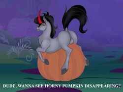 2d_animation animated anus arched_back ass ass_up balls bedroom_eyes black_mane black_tail bouncing chest_tuft colored dialogue dirty_talk english_text eqamrd equid equine feral food friendship_is_magic fruit fur genitals grass grey_body grey_fur grin hasbro hooves horn horse king_sombra_(mlp) looking_aside looking_at_viewer loop male mammal mane my_little_pony mythological_creature mythological_equine mythology narrowed_eyes nature nature_background naughty_face nude open_mouth outside plant pony presenting presenting_balls pumpkin raised_tail seductive short_playtime side_view smile solo suggestive tail teeth text tree tuft unicorn