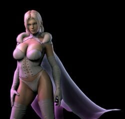 1girls 3d 3d_(artwork) black_background blonde_female blonde_hair_blue_eyes blonde_hair_female blue_eyes breasts cleavage corset emma_frost human human_only large_breasts light-skinned_female light_skin looking_at_viewer marvel marvel_comics onagi panties sfm slim_waist smirking solo solo_female source_filmmaker white_gloves white_panties white_queen x-men