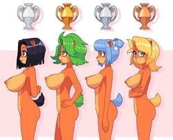 4girls 5_fingers abstract_background activision ami_bandicoot anthro award bandicoot bangs bare_shoulders big_breasts black_body black_clothing black_fur black_hair black_nose blonde_hair blue_body blue_eyes blue_fur blue_hair bow breast_size_difference breasts bust_chart butt chart clothing countershade_face countershade_torso countershading crash_(series) crash_bandicoot_(series) crash_team_racing crossed_arms digital_media_(artwork) edit eyebrows eyelashes eyeshadow female fingers frown fur green_body green_eyes green_fur green_hair group hair hand_on_hip hands_behind_back humanoid_hands isabella_bandicoot kempferzero large_breasts legs_together lips liz_bandicoot long_hair looking_away makeup mammal marsupial megumi_bandicoot multicolored_body multicolored_fur multiple_girls nipples nude o3o orange_body orange_eyes orange_fur pigtails portrait pouting purple_eyes race_queen short_ears short_hair short_tail side_boob side_view silhouette small_ears smile standing stripes tan_body tan_countershading tan_fur three-quarter_portrait trophy video_games yellow_body yellow_fur