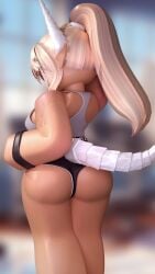 1girls ass ass_focus blonde_hair ear hairband horns repost roblox solo tail venus_(zyxreign) watermark white_horns zyxreign