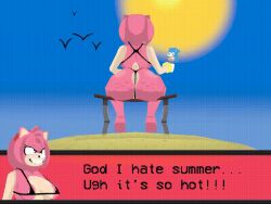 1girls 3d 3d_model amy_rose animated annoyed_expression anus ass bench big_ass bird bracelets breasts cellulite dialogue facing_away fat_ass female food furry gif gloves itching lowpolyskeleton popsicle scratching scratching_butt sega sitting sky sonic_(series) spread_anus string_bikini sun thong