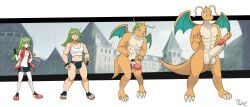 3_toes abs absurd_res anthro ball_growth balls becoming_erect big_penis biped blue_eyes body_size_growth breasts claw_growth claws clothing dragonite erection feet female footwear ftm_transformation gender_transformation generation_1_pokemon genital_growth genitals green_hair growth hair hair_loss hi_res holding_object holding_pokeball horn horn_growth human human_to_anthro long_hair male mammal muscle_growth muscles muscular muscular_anthro muscular_male nintendo nipples orange_body penis penis_growth pokeball pokemon pokemon_(species) shoes size_transformation solo species_transformation thatfreakgivz toe_claws toes torn_clothing torn_shoes transformation transformation_sequence wing_growth wings