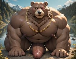 1boy abs ai_generated anthro balls bara bear ben_(zenless_zone_zero) big_balls big_muscles big_nipples big_pecs big_penis blush booster_rex brown_fur chain_necklace daddy dilf erect_nipples erection eye_scar gay hair huge_balls huge_cock huge_muscles huge_nipples huge_pecs hunk male male_only musclegut muscular muscular_anthro muscular_male navel nipples nude penis pubic_hair solo ursid yaoi zenless_zone_zero