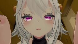 3d animated asmr binaural close_up filian filian_(vtuber) fox_ears fox_girl fox_tail heart-shaped_pupils indie_virtual_youtuber licking light-skinned_female longer_than_30_seconds longer_than_one_minute maxterb8 purple_eyes sound sucking_noises tongue tongue_out video virgin virtual_youtuber vrchat vtuber white_hair