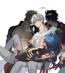 3boys blade_(honkai:_star_rail) blue_hair caelus_(honkai:_star_rail) gay gepard_(honkai:_star_rail) handjob honkai:_star_rail lactation nursing_handjob pcrow sampo_(honkai_star_rail) tagme white_hair yaoi yellow_eyes