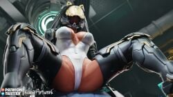 helmet helmet_with_visor kanjiartwork kanjihentai leotard mech spread_legs stockings the_first_descendant ultimate_bunny