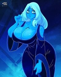 1girls alvarikokearte big_breasts blue_diamond_(steven_universe) blue_eyes blue_skin breasts cartoon_network diamond_authority female gem gem_(species) large_breasts lips solo steven_universe