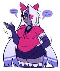 carolbirb_(artist) choker chubby chubby_female chubby_woman eyepatch fallen_angel fat fat_woman hazbin_hotel long_hair missing_eye tagme vaggie_(hazbin_hotel) vivienne_medrano vivziepop white_hair