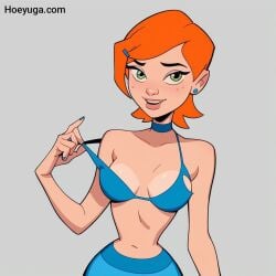 ai_generated ben_10 bikini cartoon_network cute gwen_tennyson hoeyuga orange_hair ripped_clothing sex smile