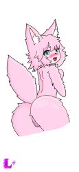 blue_eyes drawn female furry furry_female no_panties original_character pink pink_hair pink_skin