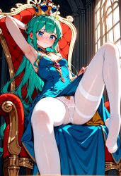 ai_generated crown female generated_by_nanek horns lum oni_female pointy_ears seaart.ai sitting throne urusei_yatsura white_stockings