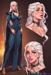 abs ai_generated bimbo bimbo_body bimbo_lips bimbofication bimbofied blue_eyes choker daenerys daenerys_targaryen dress dressed emilia_clarke fantasy female female_only game_of_thrones gameofbimbos pale-skinned_female pale_skin pink_lips pink_lipstick portrait sexy_dress sfw slutborn solo solo_female the_pitt_(style) tight_clothing