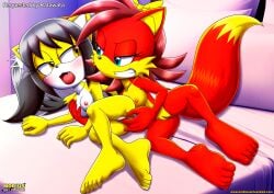 2girls anthro ass barefoot bbmbbf bed blush breast_grab breasts feet female female/female female_only fiona_fox honey_the_cat humanoid_feet masturbation mobian_(species) mobius_unleashed navel nipples nude open_mouth palcomix pillow pussy sega sex soles sonic_(series) sonic_the_hedgehog_(archie) sonic_the_hedgehog_(comics) sonic_the_hedgehog_(series) teeth toes tongue yuri