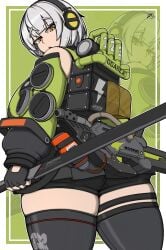 1girls 2020s 2024 2d 2d_(artwork) anby_demara ass backpack big_ass big_breasts black_shorts booty_shorts breasts clothed clothing dat_ass female female_focus female_only fully_clothed headphones hi_res high_resolution highres hips katana large_ass looking_at_viewer looking_back rear_view round_ass short_hair skindentation solo solo_female solo_focus sword thick_thighs thigh_strap thighhighs thighs weapon white_hair wide_hips yellow_eyes zak_hitsuji zenless_zone_zero