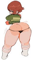 ass ass_focus black_eyes female female_focus female_only freckles freckles_on_ass juicy_butt kim_pine looking_back panties_down pawg red_hair scott_pilgrim short_hair source_request tagme thick_thighs thighs wamudraws white_background year_request