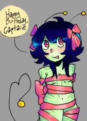 alien alien_girl birthday bondage happy_birthday oc ribbon_bondage space spacesuit