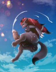 absurd_res anthro balls big_balls big_penis bodily_fluids cum generation_5_pokemon genital_fluids genitals hi_res male male_only nintendo penis pokemon pokemon_(species) skye_cloud solo zoroa zoroark