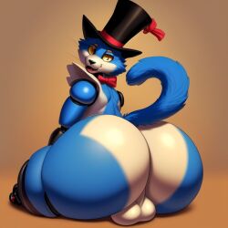 1boy ai_generated animatronic balls big_ass domestic_cat fat_ass feline male male_only showing_ass sitting sugar_(trtf) the_return_to_freddy's