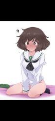 akiyama_yukari ass blush covering_pussy skirt_removed