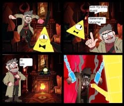 bill_cipher bill_sida chained_wrists comedy cum cum_on_face cumshot_in_mouth funny gay gravity_falls humor meme penis scared shitpost stanford_pines