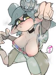 1girls alternate_costume big_breasts breast_slip clothed gluten000000 grand_festival_(splatfest) grey_hair inkling long_ears looking_at_viewer marie_(grand_festival) marie_(splatoon) mole nintendo official_alternate_costume short_hair splatfest splatoon splatoon_3 steam team_past_(splatfest) unamused yellow_eyes