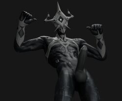 1boy 3d 5_fingers abs balls big_penis confident erect_penis faceless_male fortnite grey_background greyscale humanoid kohlex male_only monster muscular muscular_male penis simple_background solo solo_male triarch_nox_(fortnite)