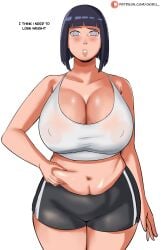 big_ass big_breasts bob_cut byakugan child_bearing_hips hyuuga_hinata milf naruto panarandom plump short_shorts tank_top thick_thighs