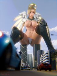 1girls 3d angela_ziegler big_breasts blizzard_entertainment blonde_female blonde_hair blonde_hair_female breasts building buildings city exposed_breasts female female_focus female_only giantess jessicagts light-skinned_female light_skin mercy overwatch overwatch_2 sitting_on_building solo solo_female solo_focus swiss swiss_female underwear white_underwear