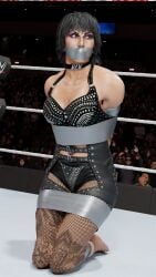 3d angry_face blender_(software) bondage female_focus gag gagged goth_girl muscular_female rhea_ripley stockings tape tape_bondage tape_gag taped_mouth tattoos theblendertaper wrestling_outfit wrestling_ring wwe wwe_diva