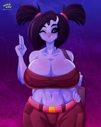 1girls alvarikokearte arachnid arachnid_humanoid artist_logo artist_name big_breasts breasts english_text female huge_breasts large_breasts muffet purple_skin solo spanish_text spider spider_girl spider_humanoid thick_thighs toby_fox undertale undertale_(series) wide_hips