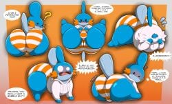 absurd_res ass axel_the_mudkip big_butt biped blush bulge clothing detailed_bulge dialogue frustrated generation_3_pokemon hi_res hoodie lying male model_sheet motion_lines mudkip multiple_poses nintendo on_back onomatopoeia panties pattern_clothing pattern_underwear pokemon pokemon_(species) pose presenting presenting_hindquarters question_mark shocked shy sitting small_bulge solo solo_feral solo_male sound_effects standing striped_clothing striped_underwear stripes tepigfan101 text thought_bubble timid topwear underwear