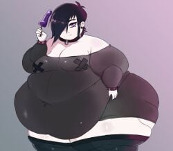 1boy beauty_mark belly bhm big_belly black_hair choker fat fat_man femboy goth male male_only morbidly_obese obese overweight_male roxas617 solo solo_male thighhighs thunder_thighs