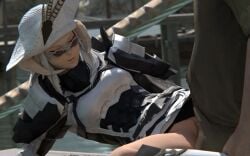 1boy 1girls 3d animated au_ra blender clothed eyewear final_fantasy final_fantasy_xiv fully_clothed gambeson harbor hat horned_female horned_humanoid horns implied_cum_inside ingame_model insertion laying_on_back less_than_30_seconds limbal_ring looking_over_eyewear looking_over_sunglasses loop male_out_of_frame missionary_position notablyfishy outdoor_sex outdoors pale_skin panties_aside pants_down pauldrons player_character pull_out pulled_down_pants raen scales sex shades shirt_lift sound sound_edit standing_male straight sunglasses tagme tinted_eyewear vaginal_penetration vaginal_sex video white_hair