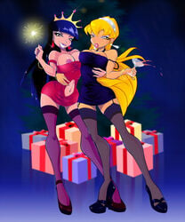 2girls alcohol amber_eyes areola bare_shoulders belly bimbo blonde_hair blue_eyes blue_hair bracelet breasts busty chimera chimera_(winx_club) cleavage crown dress drunk earrings erect_nipples eyeliner eyeshadow female female_only garter_belt hand_around_waist high_heels jewelry large_breasts long_hair looking_at_viewer makeup multiple_girls navel nipples nipples_outside pumps rainbow_(animation_studio) shoes smile sparkler stella_(winx_club) stockings tagme teeth thighhighs thin_waist tiara voluptuous wine_glass winx_club zfive