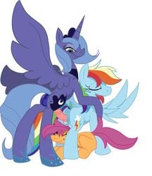 cutie_mark_crusaders friendship_is_magic leticant my_little_pony princess_luna_(mlp) rainbow_dash_(mlp) scootaloo_(mlp) smooth_skin threesome