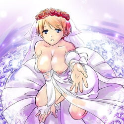 1girls axis_powers_hetalia breasts_out flower_crown looking_at_viewer tagme ukraine_(hetalia) wedding_dress