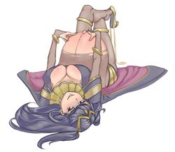 akeggle belly_button big_breasts black_hair black_nails bra cape cleavage female fire_emblem fire_emblem_awakening goth hands_on_belly high_heels jewelry laying_down linea_nigra long_hair looking_at_viewer nintendo pregnant ripped_clothing solo tharja_(fire_emblem) transparent_clothing