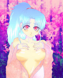 1girls aqua_hair blue_hair botan breasts female female_only large_breasts long_hair nipples pale-skinned_female pale_skin red_eyes shinigami shounen_jump solo tagme topless yu_yu_hakusho