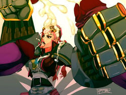 1girls baron_nashor clothed_sex female_focus handjob league_of_legends pink_hair polyle tagme tentacle vi