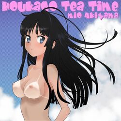 big_breasts black_hair blue_eyes blush breasts female female_only human human_only k-on! kikumaru_bunta large_breasts long_hair mio_akiyama_(k-on!) nipples nude solo tan tanline