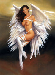 1girls angel angel_wings boots facing_viewer female full_body gloves looking_at_viewer lorenzo_sperlonga solo wings